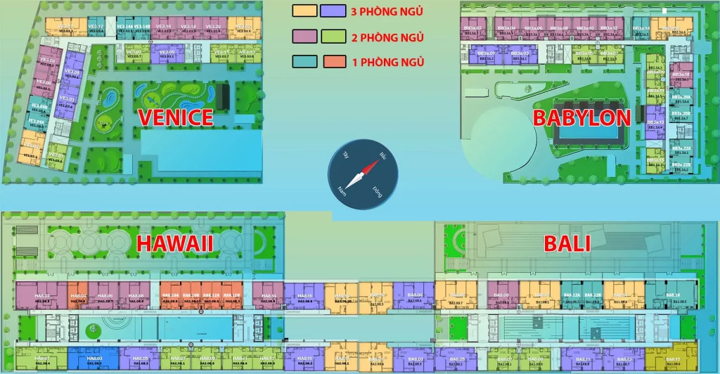 Mặt bằng căn hộ New City Thủ Thiêm ở 4 toà tháp Hawaii, Bali, Babylon và Venice