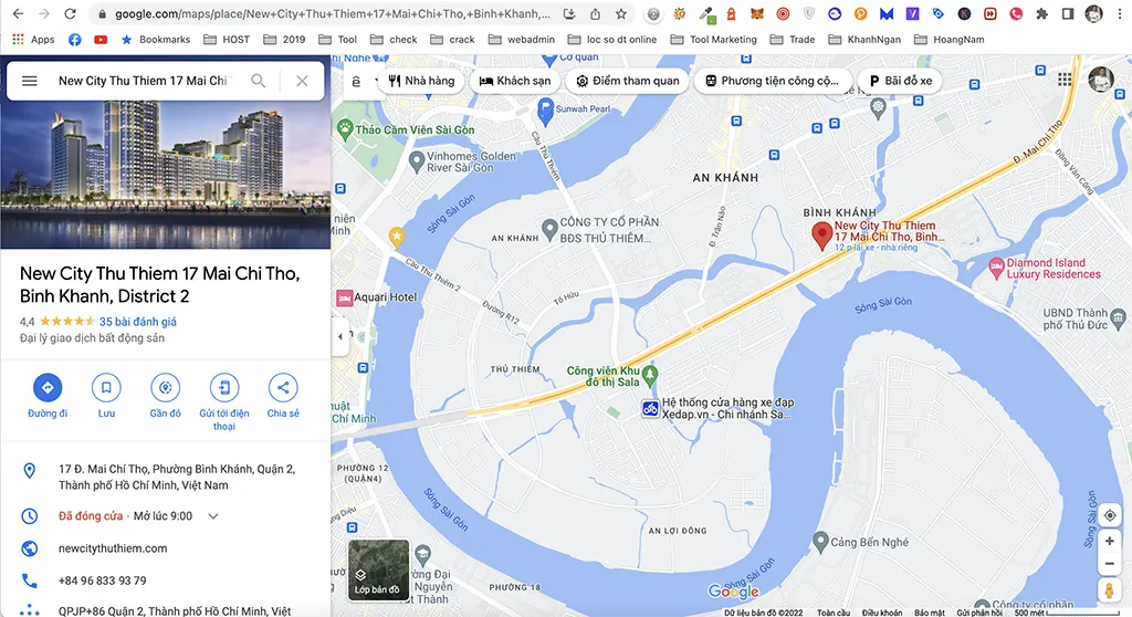 định vị của dự án New City Thủ Thiêm trên google maps